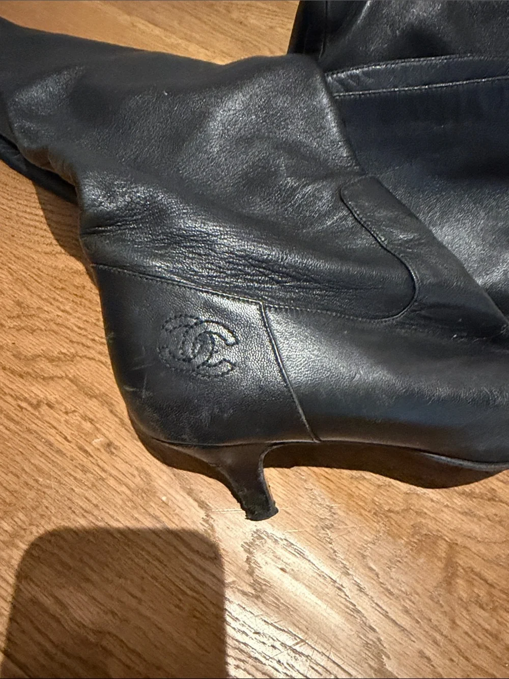 Chanel Classic Black Knee-High Leather Boots